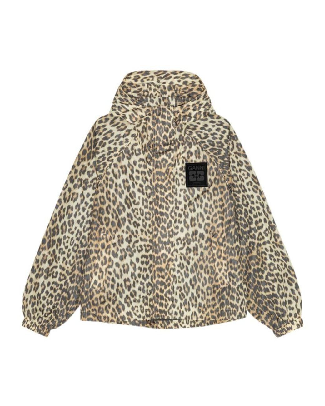 Ganni Natural Leopard Print Hooded Jacket
