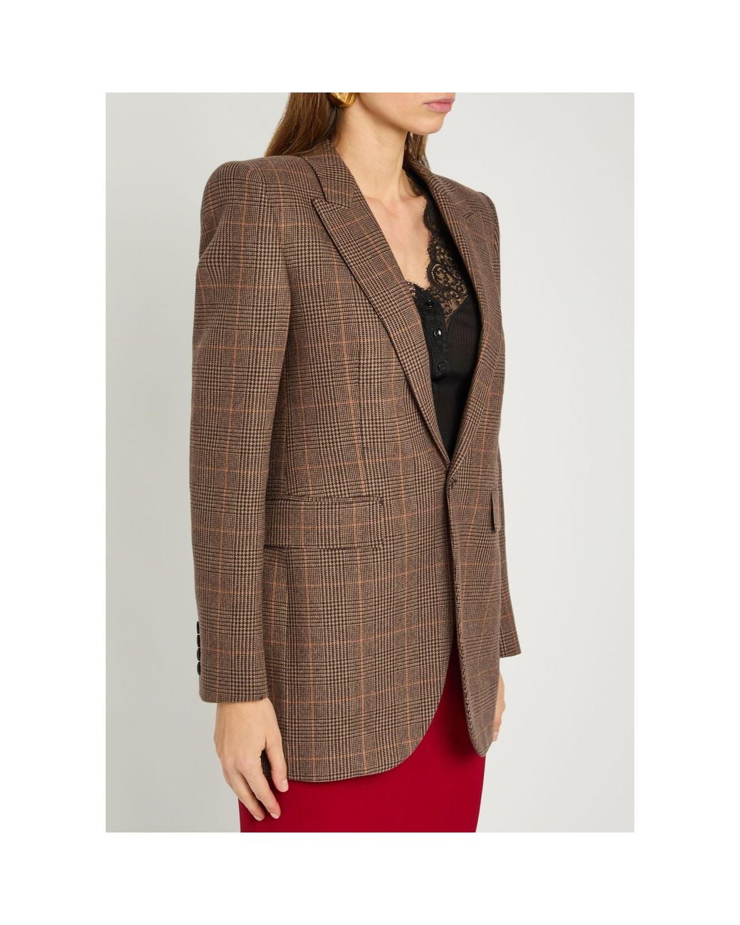 Saint Laurent Brown Houndstooth Wool Blazer