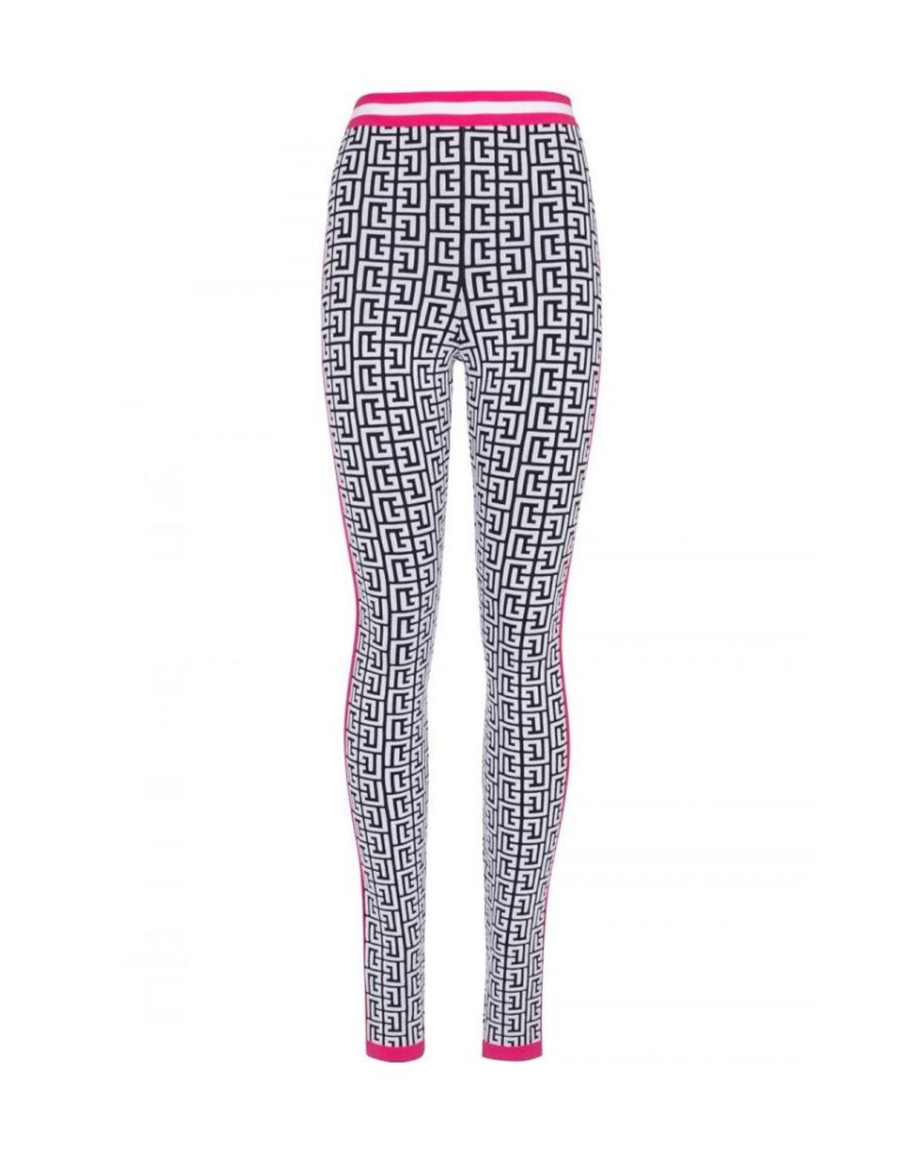 Balmain Blue Knit Leggings With Monogram