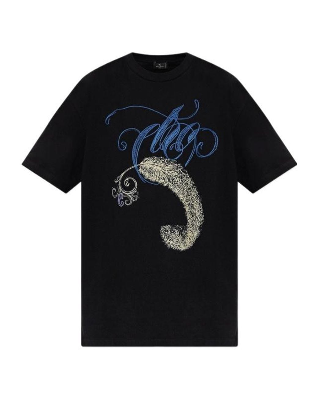 Etro Black Script Feather Print T-Shirt