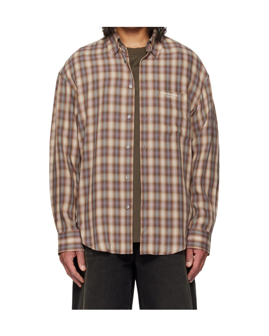 Wooyoungmi Brown Plaid Long-Sleeved Shirt for men