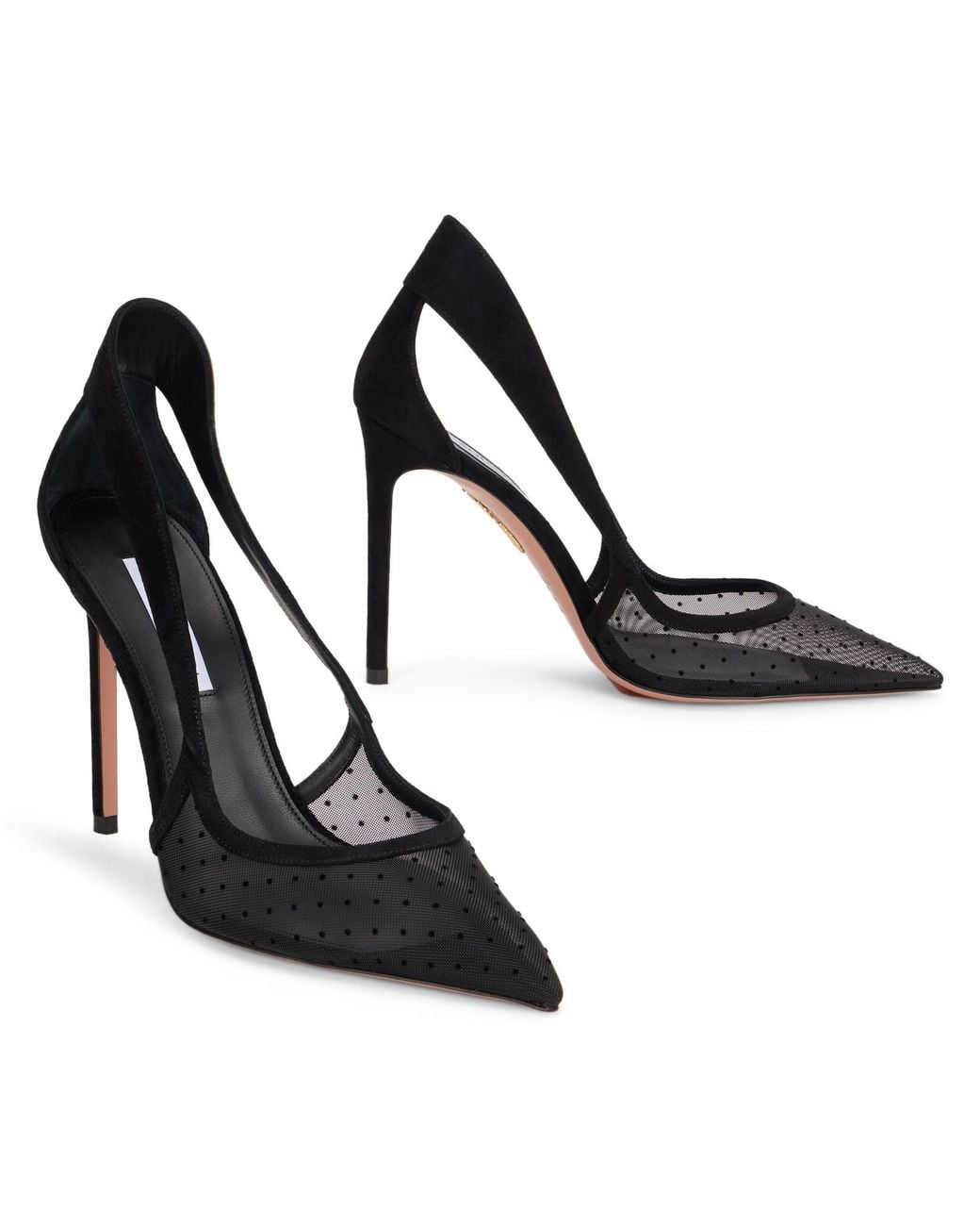 Aquazzura Black Polka Dot Mesh Heeled Pumps