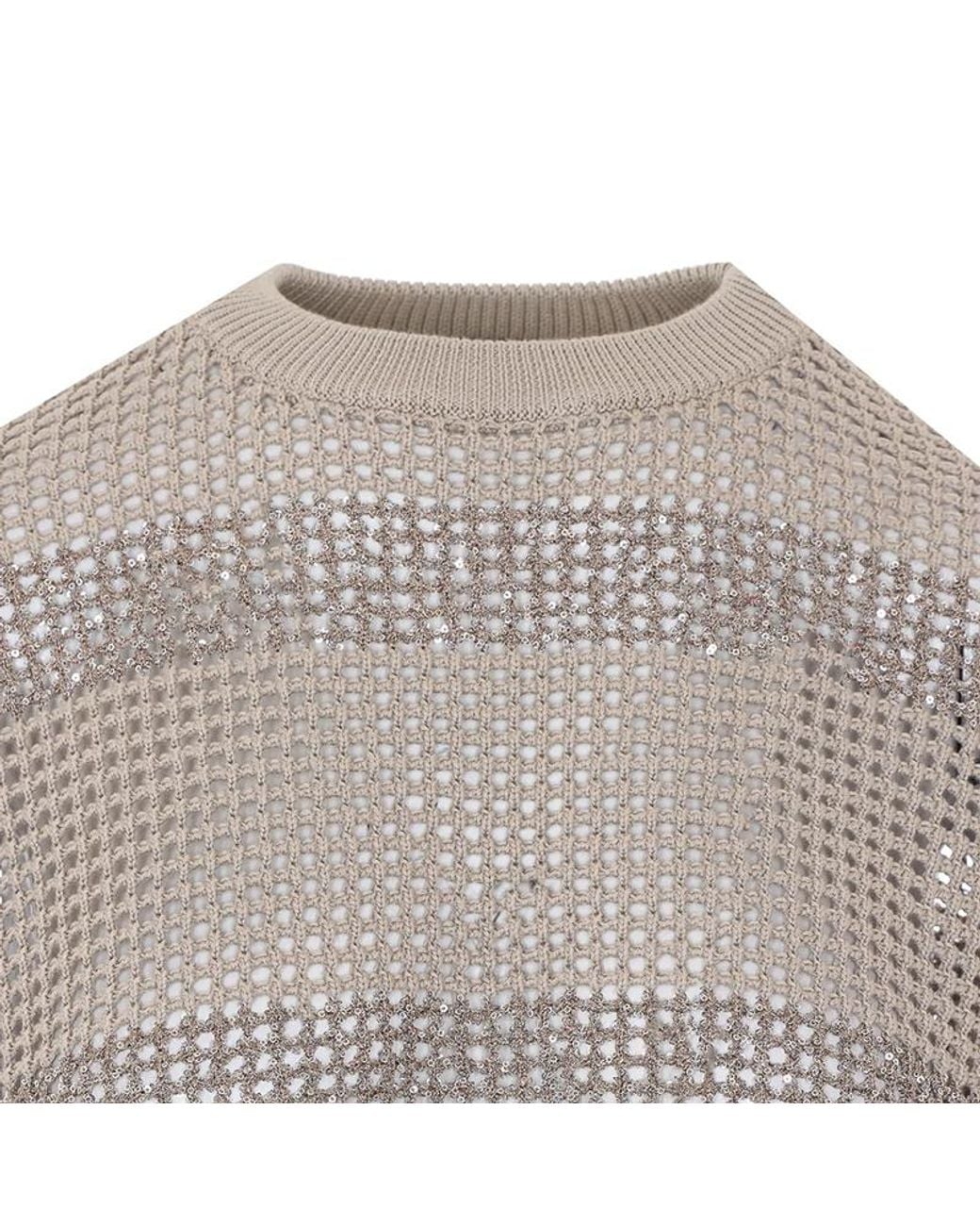 Brunello Cucinelli Natural Short Sleeved Knitted Top