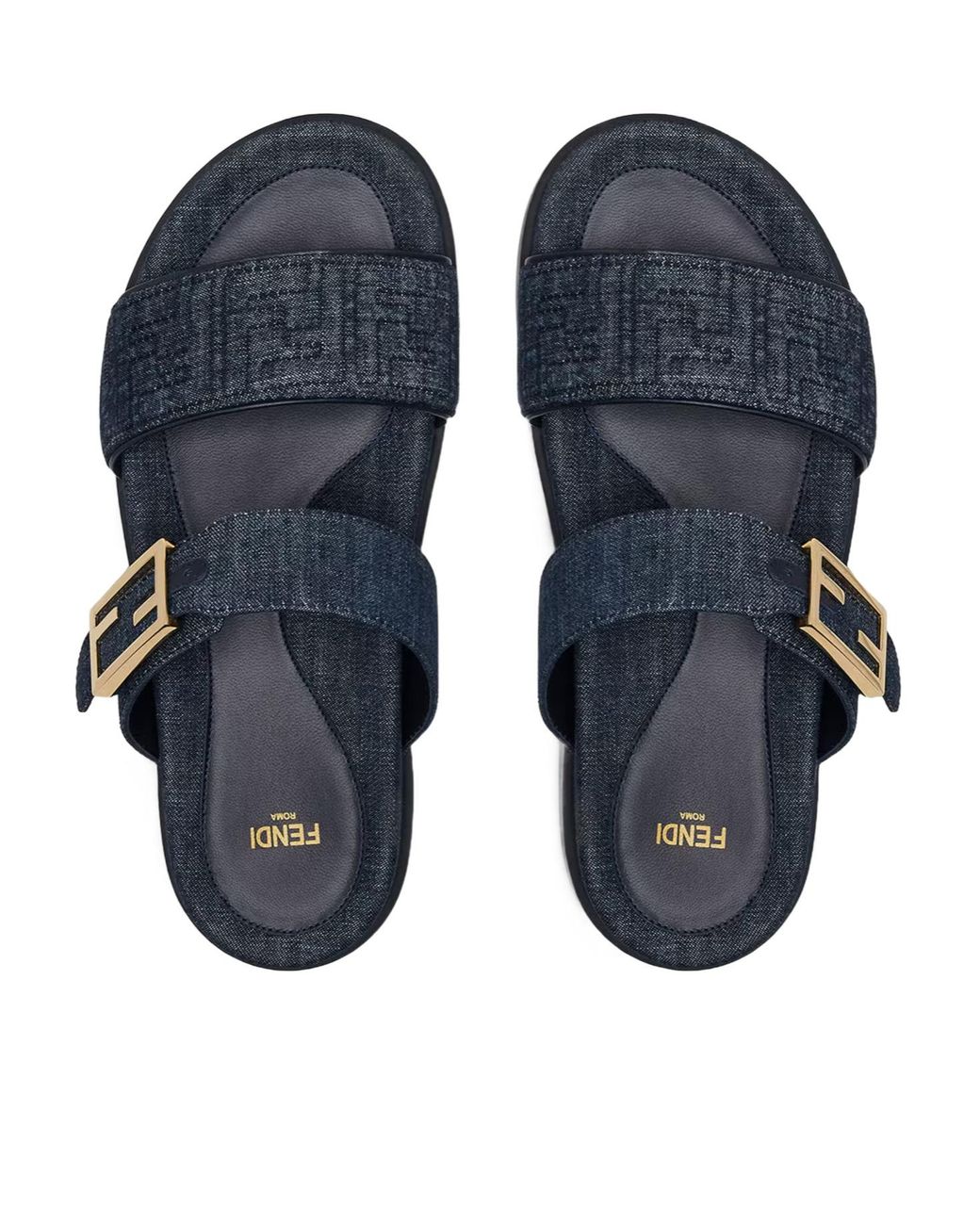 Fendi Blue Ff Feel Denim Slide Sandals
