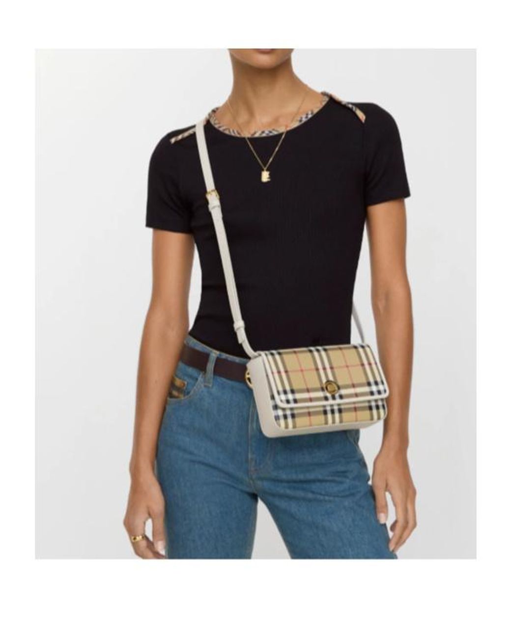 Burberry Natural Cheecked Foldover-Top Shoulder Bag