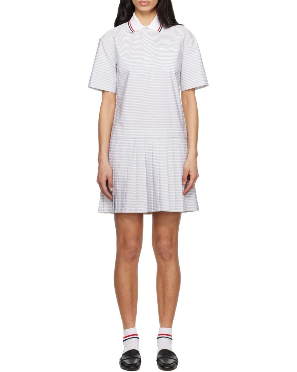 Thom Browne Gray Short-Sleeved Striped Polo Mini Dress