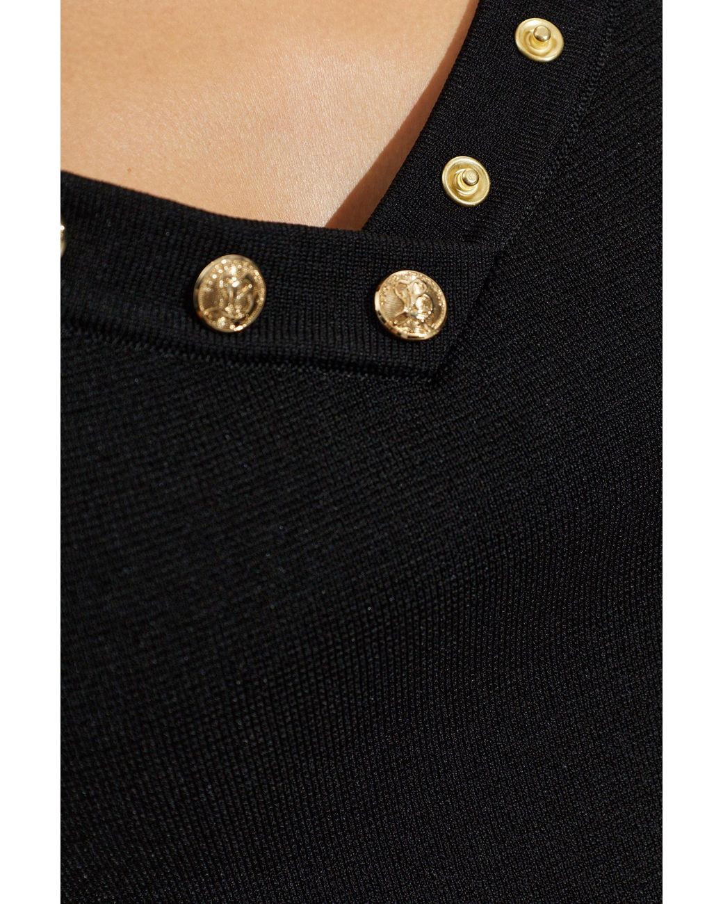 Balmain Black Button-Trim Halterneck Crop Top