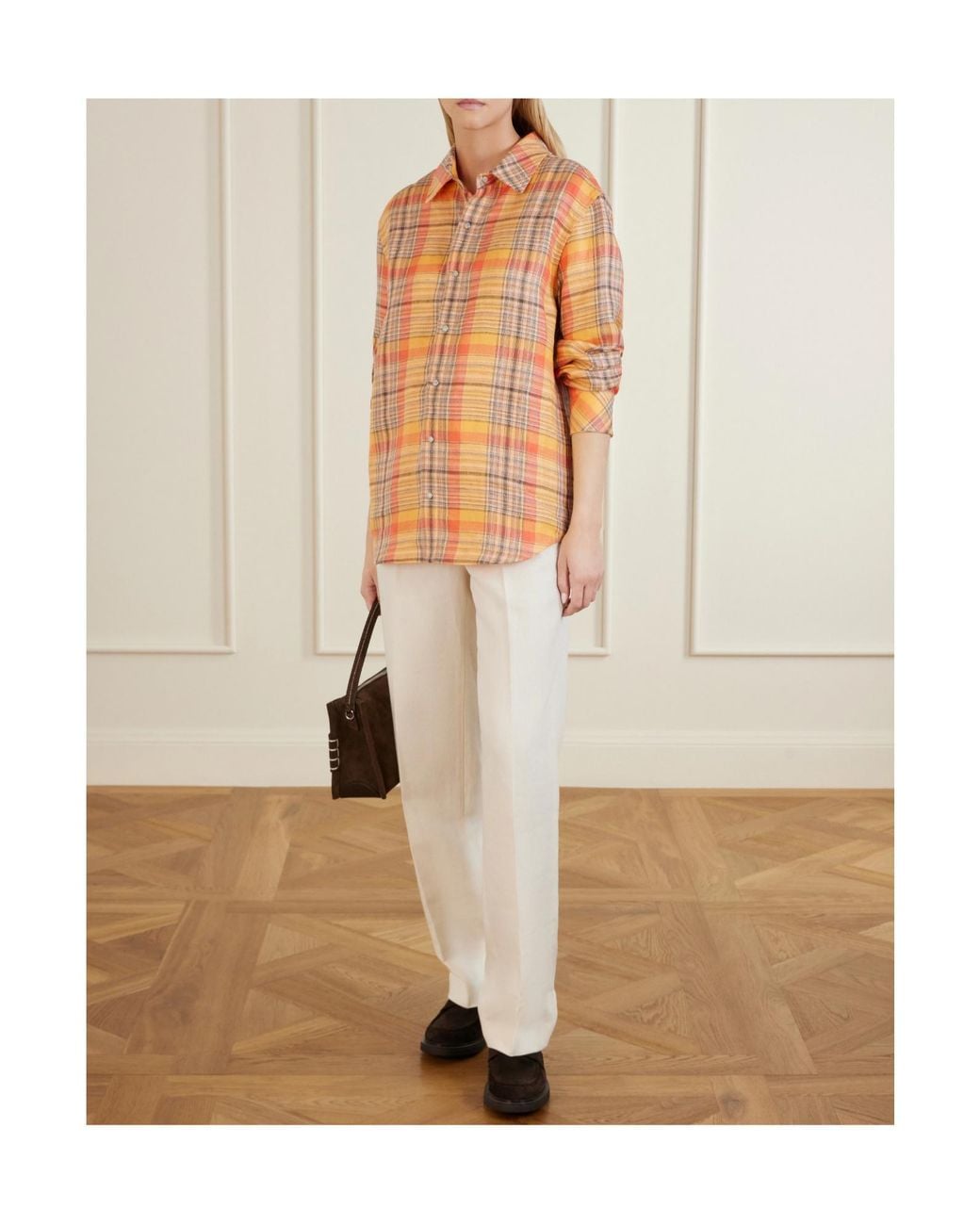 God's True Cashmere Orange Twilight Checked Linen Shirt