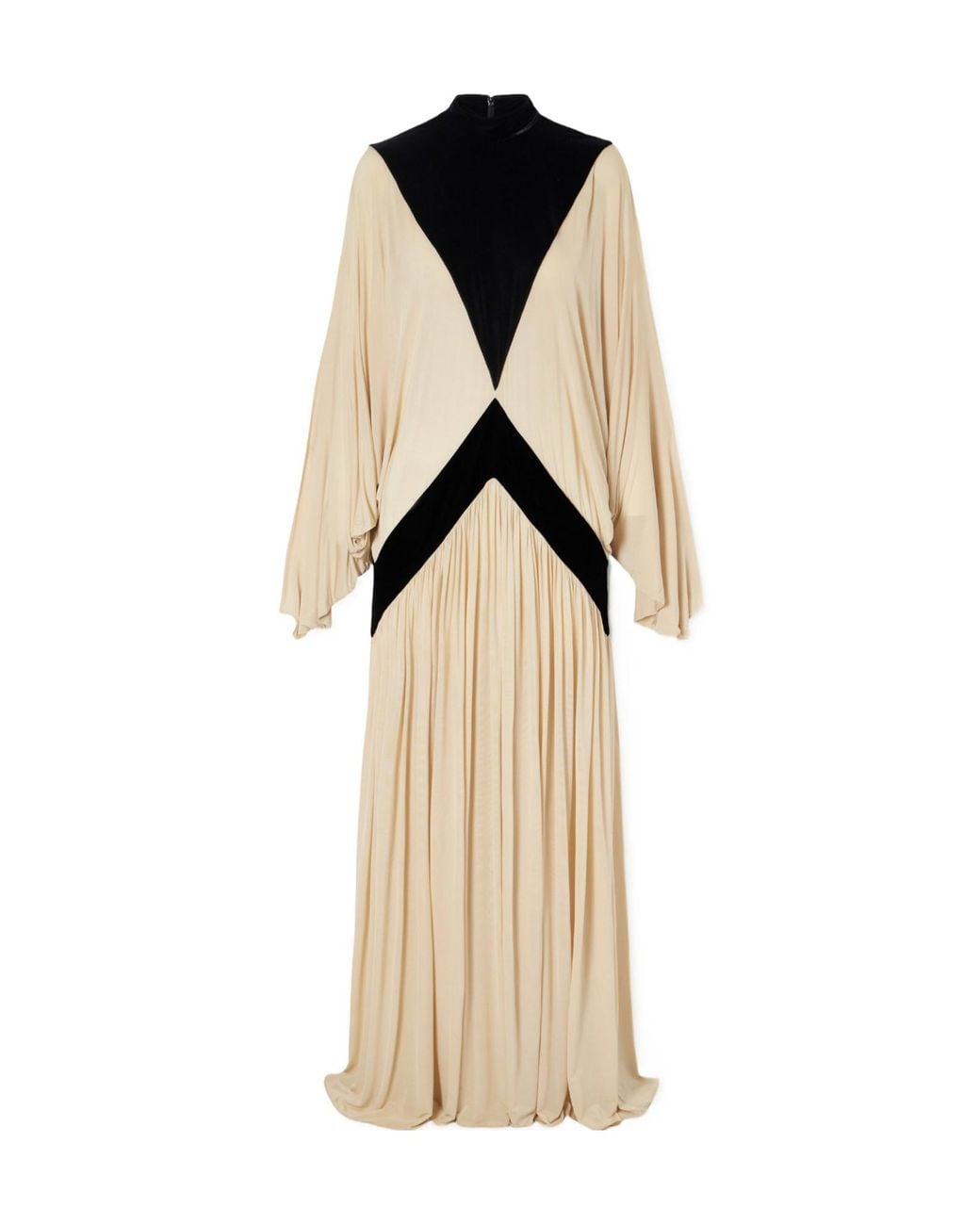 Zimmermann Natural Pleated Paneled Velvet-Trimmed Jersey Maxi Dress
