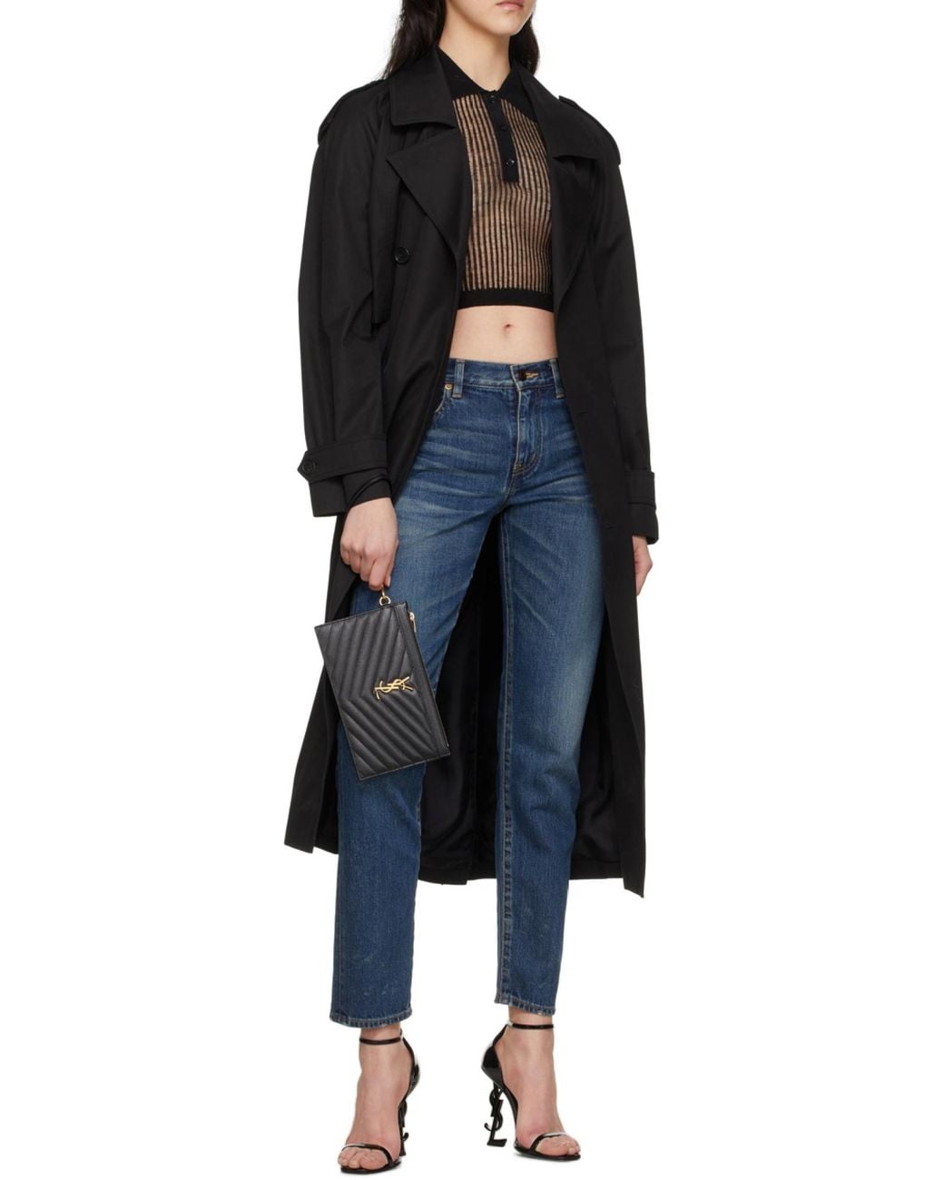 Saint Laurent Black Cassandre Matelassé Large Zipped Clutch Bag