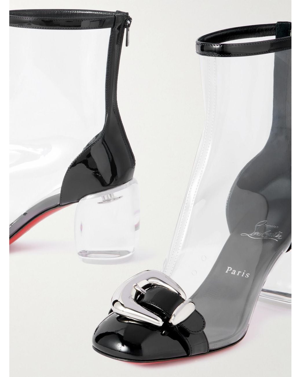 Christian Louboutin Black Patent Leather-Trimmedankle Boots