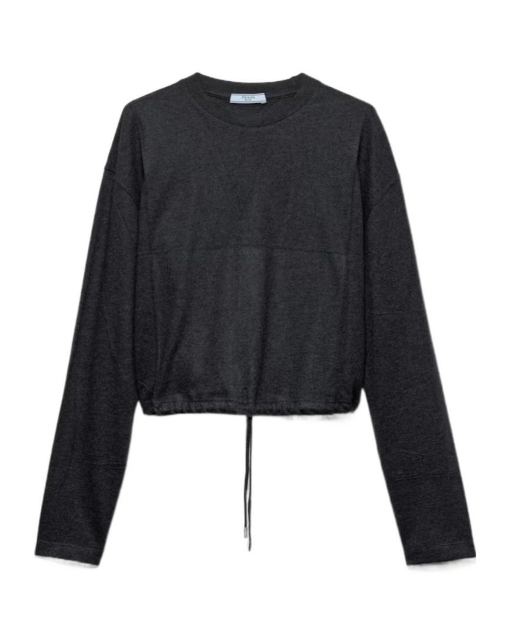 Prada Black Long-Sleeved Wool And Cashmere T-Shirt