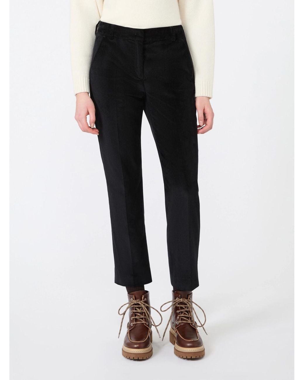 Weekend by Maxmara Black Cotton Velvet Cropped Trousers