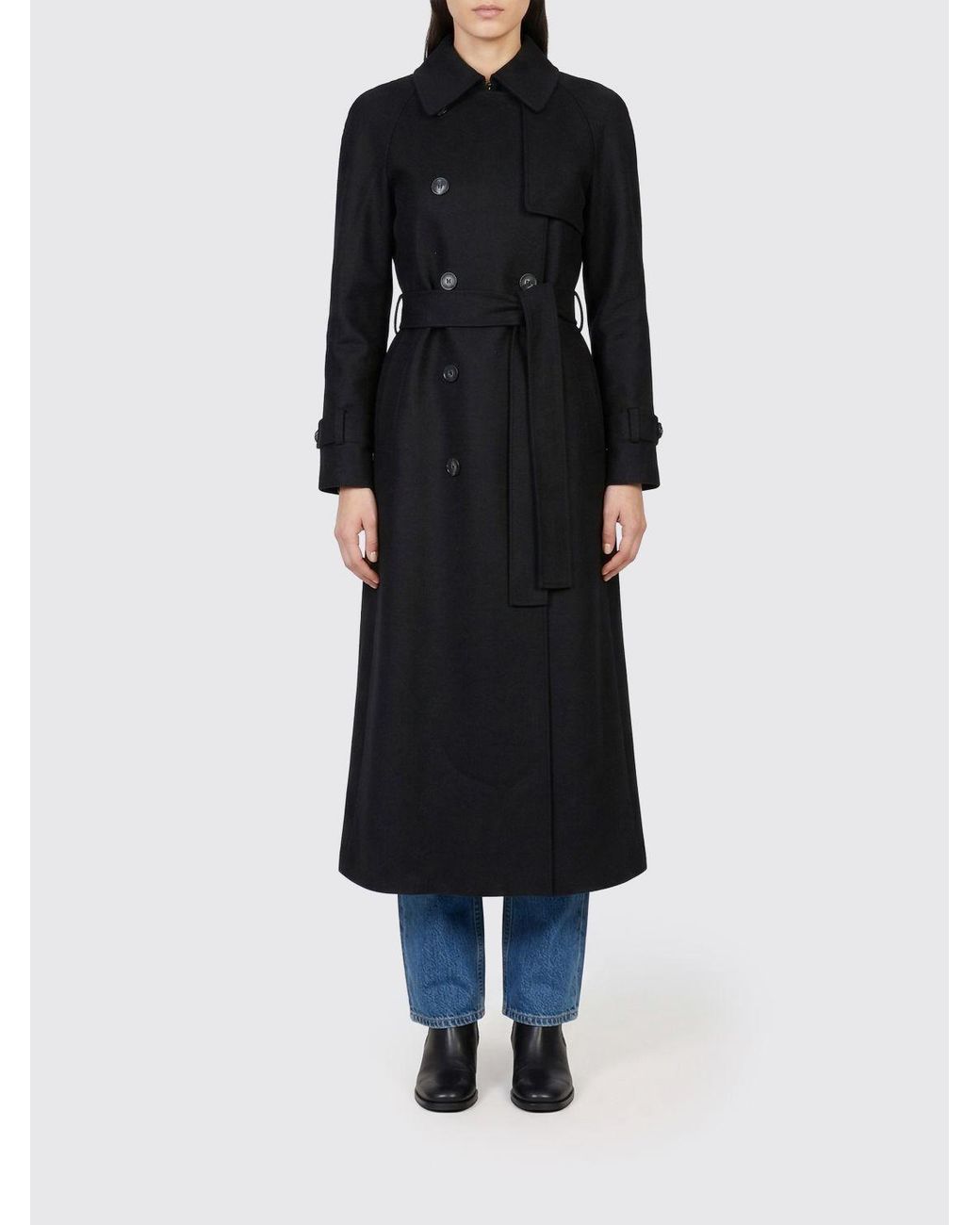 Harris Wharf London Black Double-Breasted Trench Coat