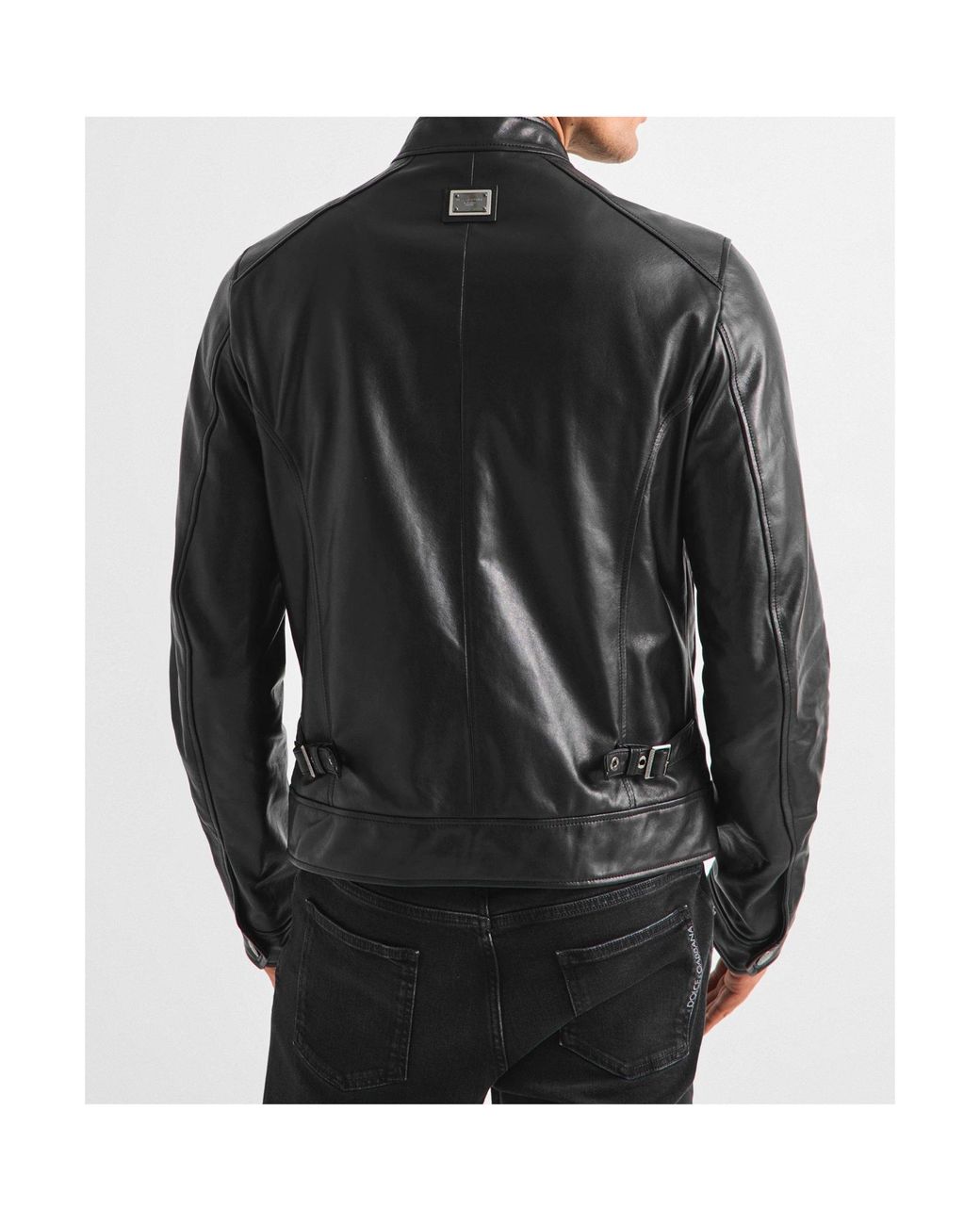 Dolce & Gabbana Black Stand-Collar Moto Leather Jacket for men