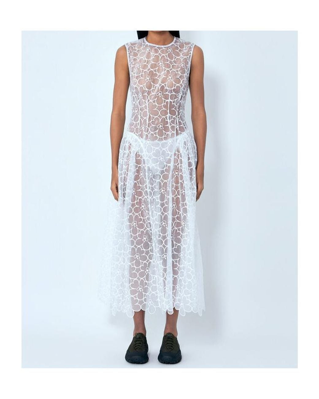CECILIE BAHNSEN White Sleeveless Lace Midi Dress