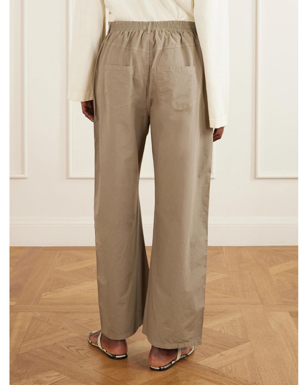 Leset Natural Kyoto Cotton-Poplin Low-Rise Wide-Leg Pants
