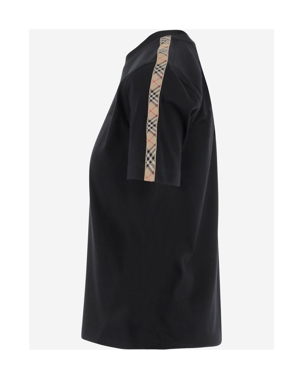 Burberry Black Logo Embroidered Check-Trim T-Shirt
