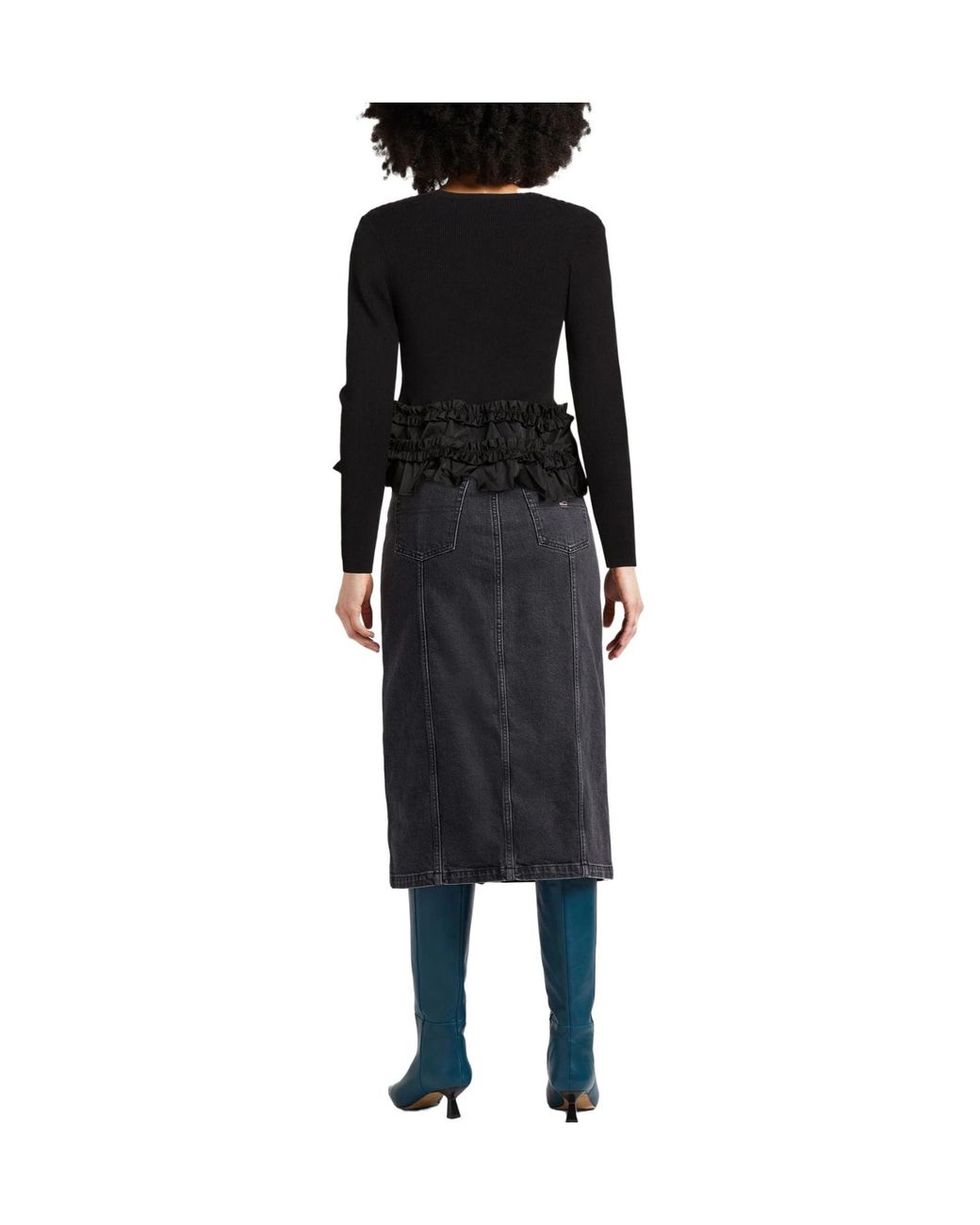 Ganni Black Solid Color Ribbed Long-Sleeved Top