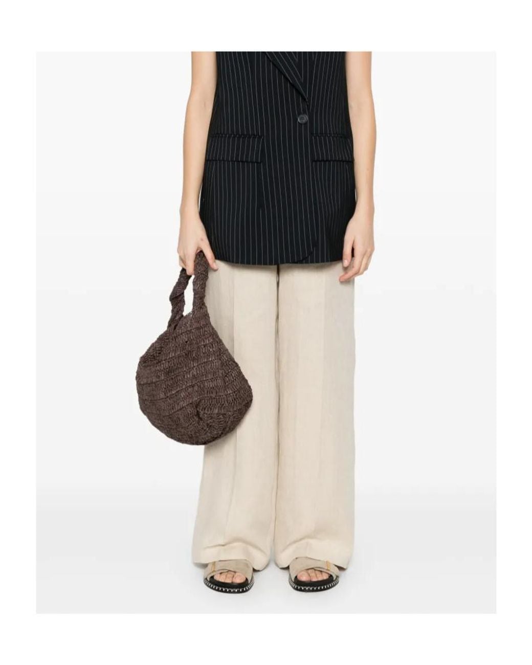P.A.R.O.S.H. White Betulla Pleated Straight-Leg Pants