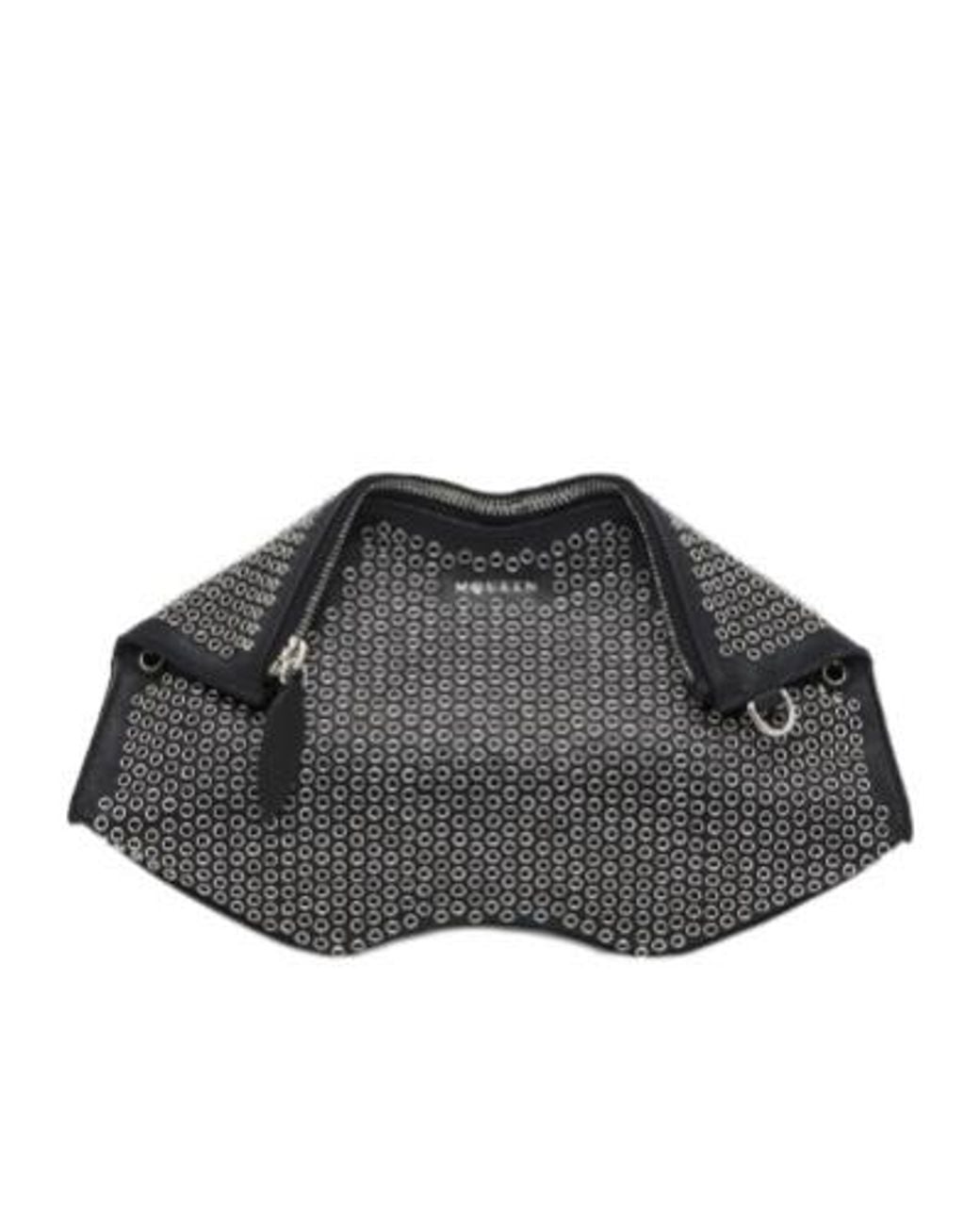 McQueen Black Manta Eyelet Detailed Clutch Bag