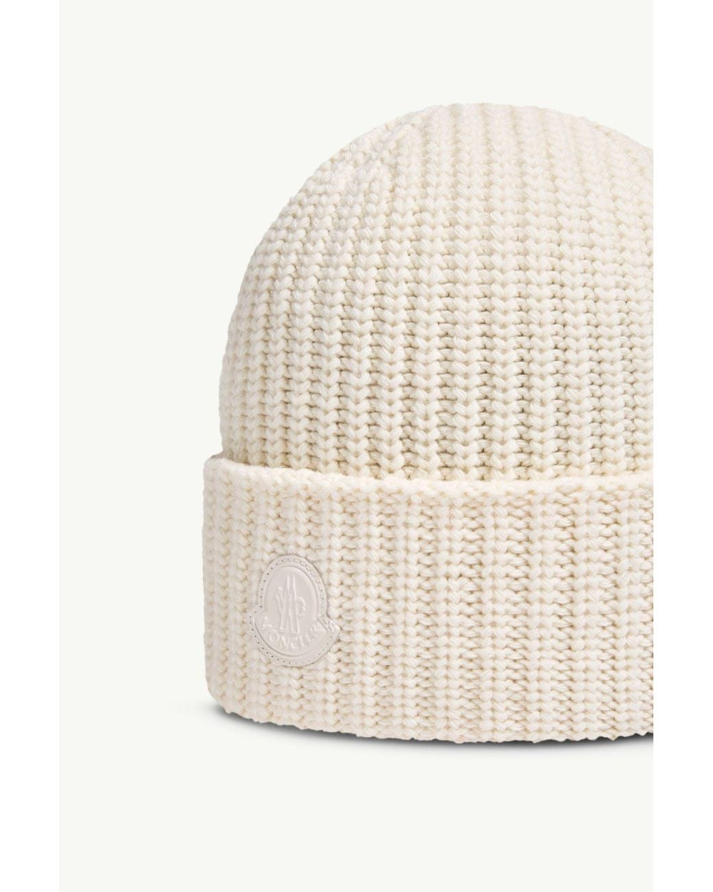 Moncler White Logo Patch Knitted Beanie