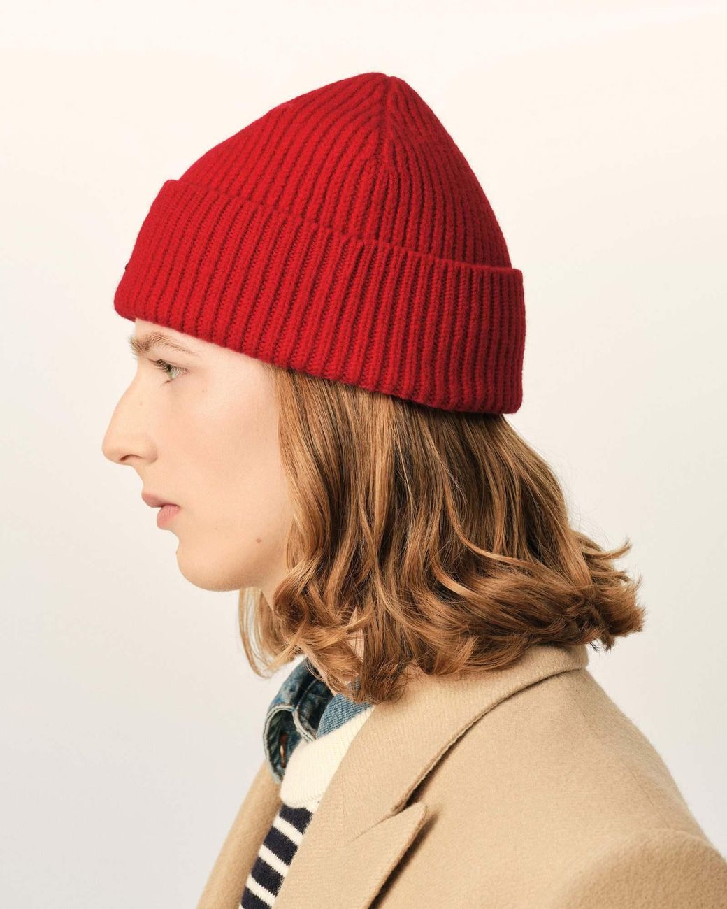 AMI Red Ribbed Knit Hat for men