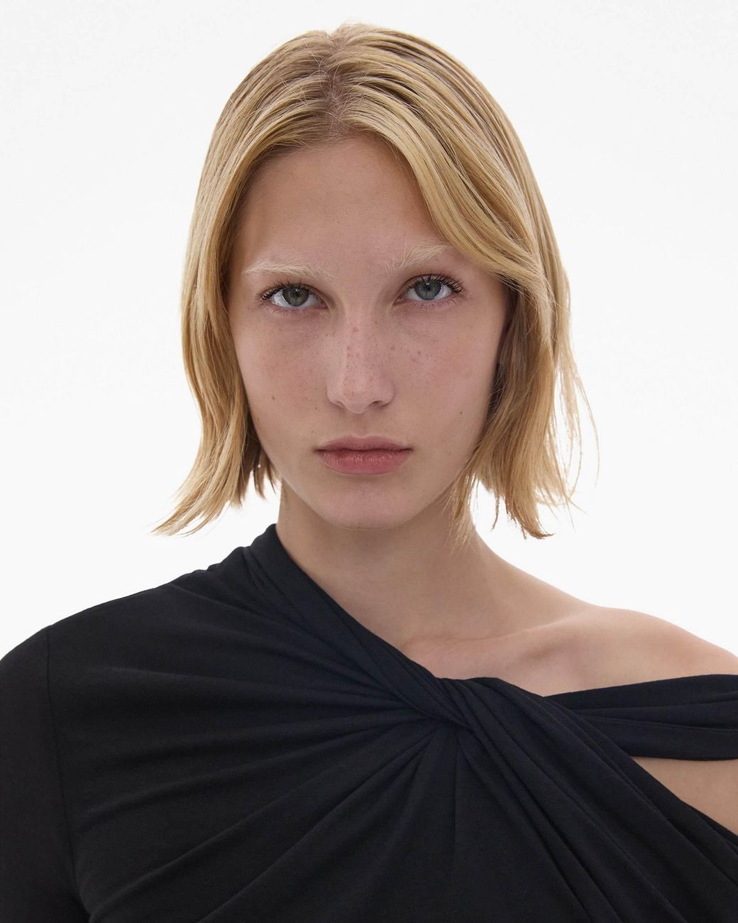 Helmut Lang Black Cold Shoulder Twist Detailed Top