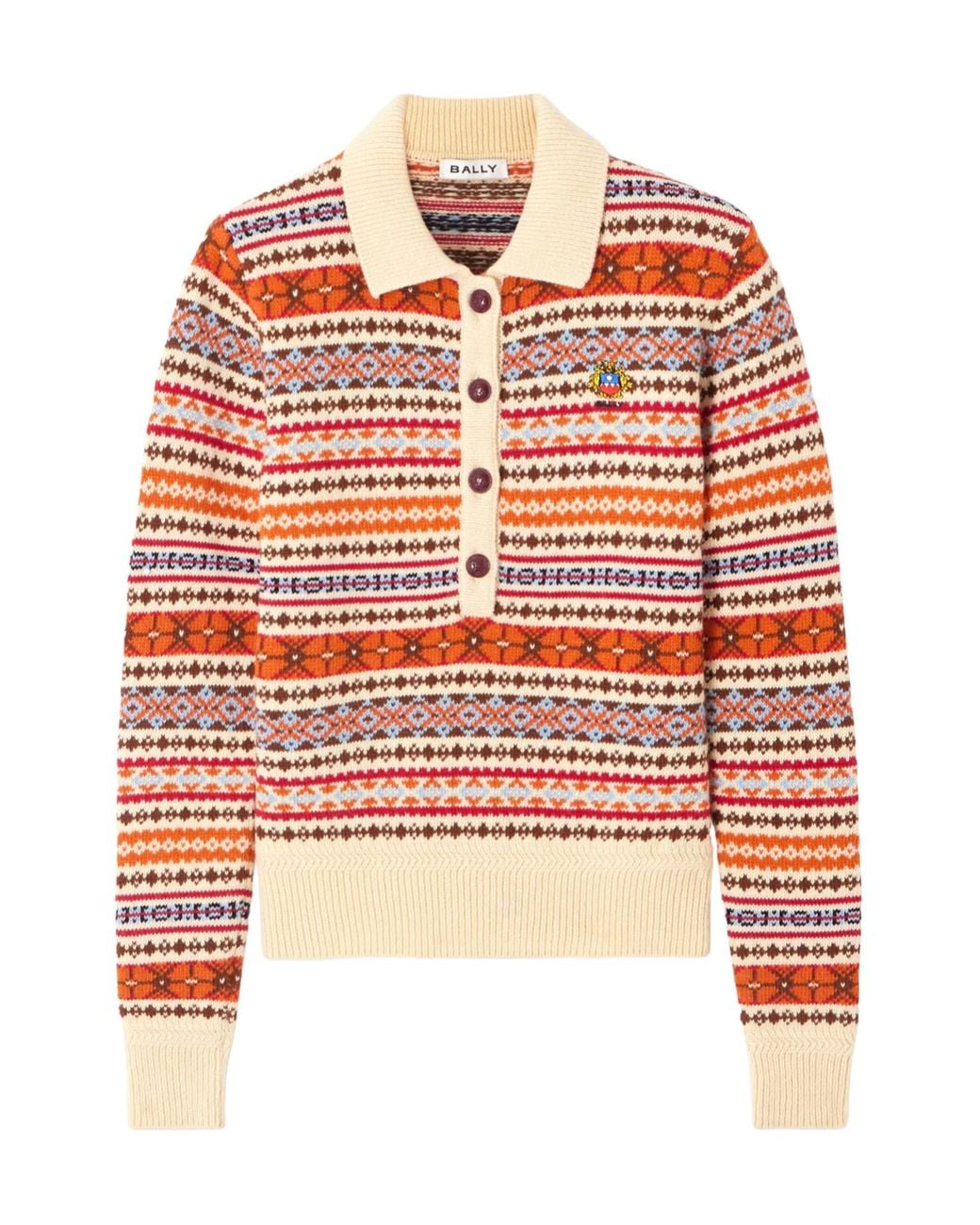 Bally Orange Jacquard Knit Wool Polo Shirt