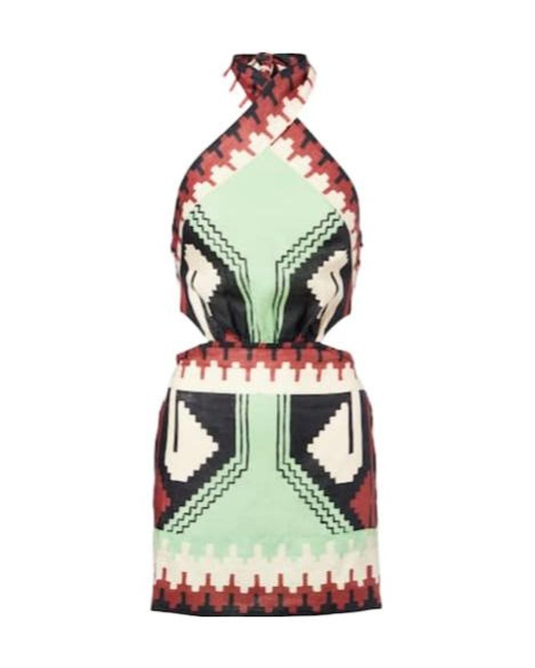 Johanna Ortiz Green Printed Halterneck Linen Minidress