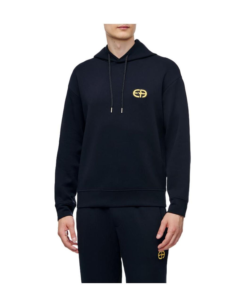 Emporio Armani Blue Logo-Print Long-Sleeve Hoodie for men