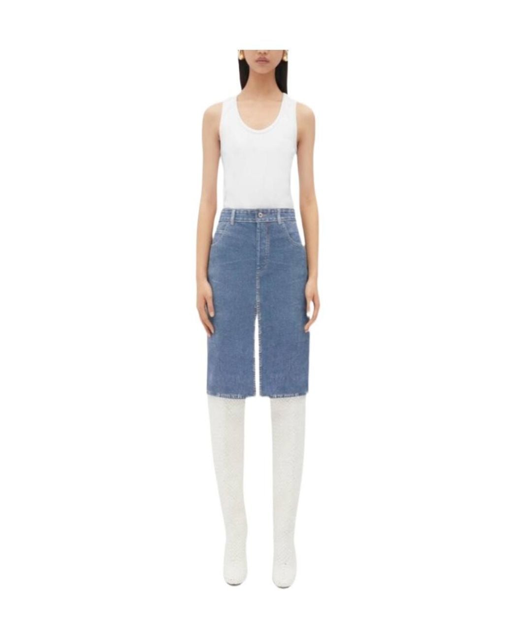 Bottega Veneta Blue Front Slit Denim Effect Skirt