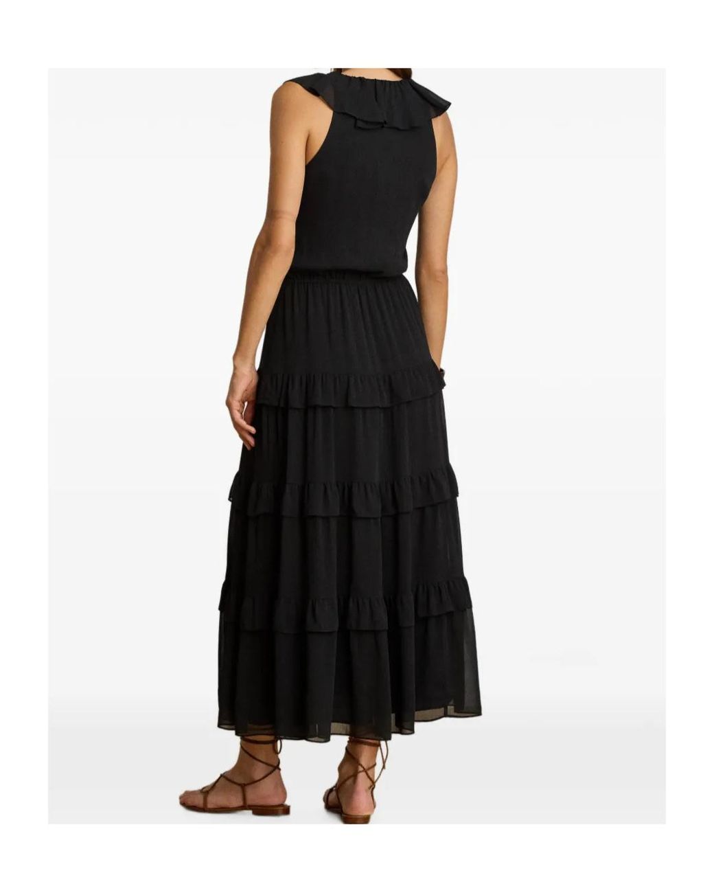 Ralph Lauren Black Ruffle-Trim Maxi Dress