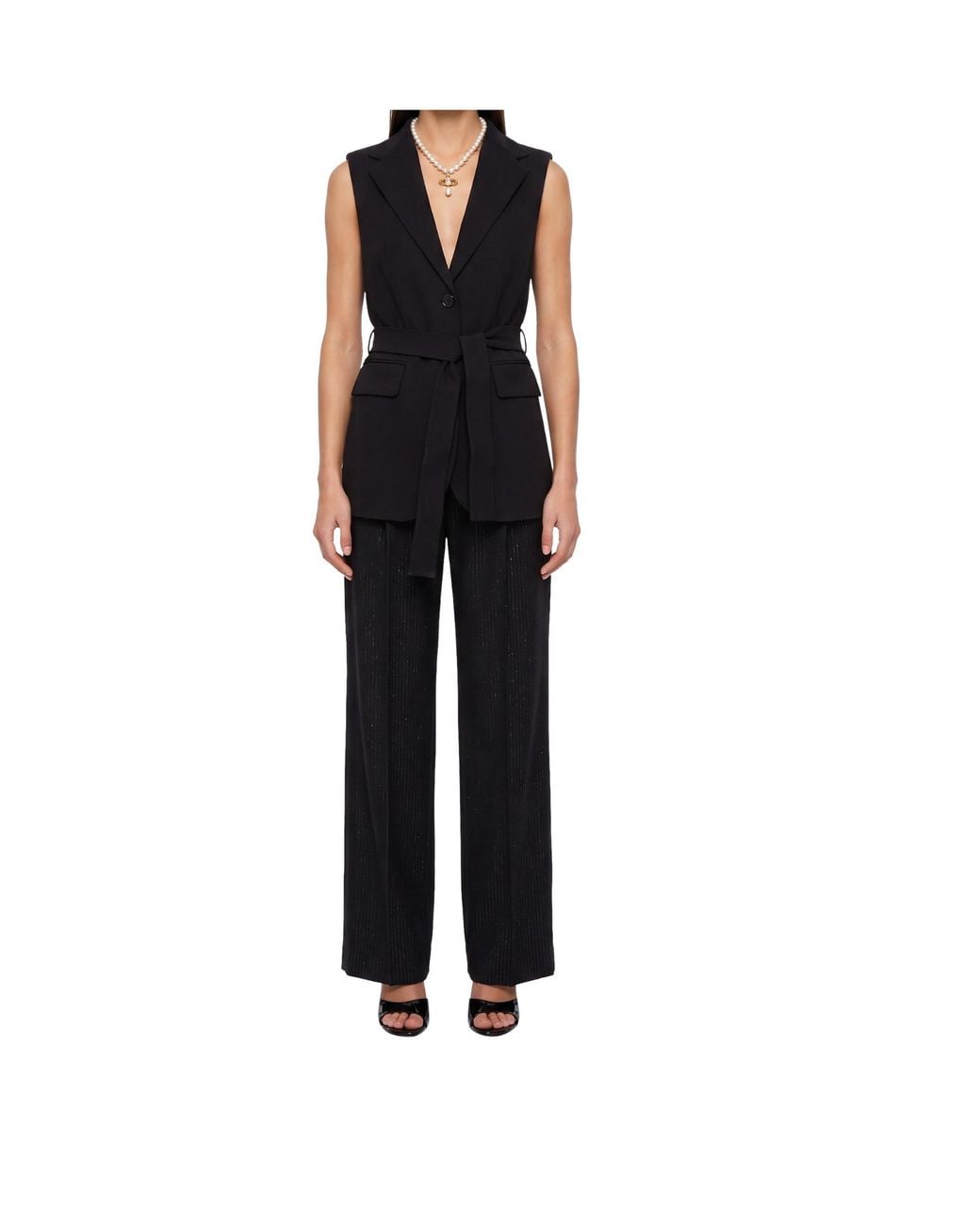 Weekend by Maxmara Black Belted Sleeveless Top