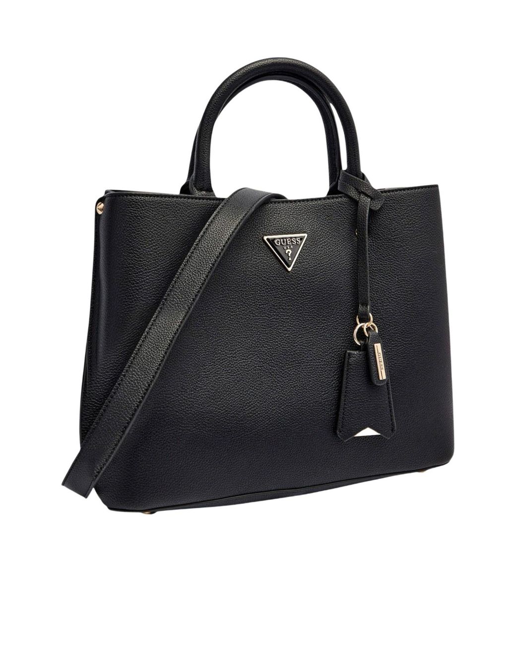 Guess Black Meridian Logo Plaque Top Handle Bag