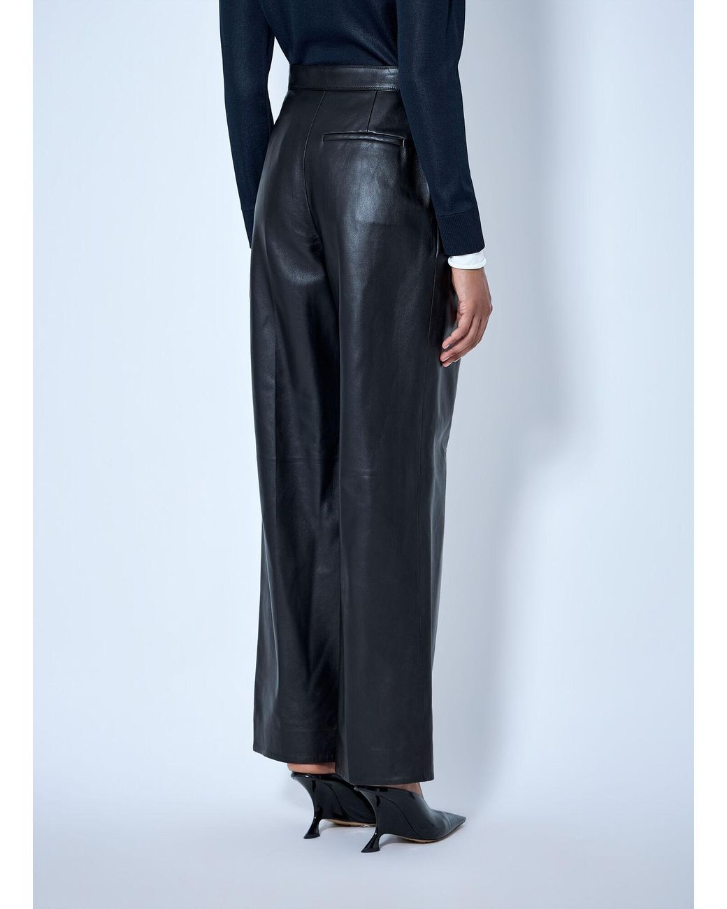 Bottega Veneta Black Shiny Wide-Leg Leather Pants