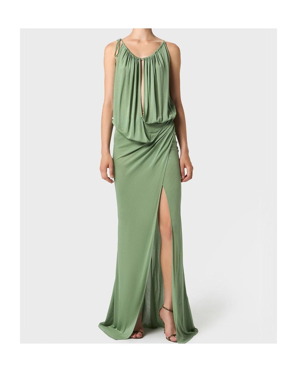 Blumarine Green Draped-Detail Maxi Dress