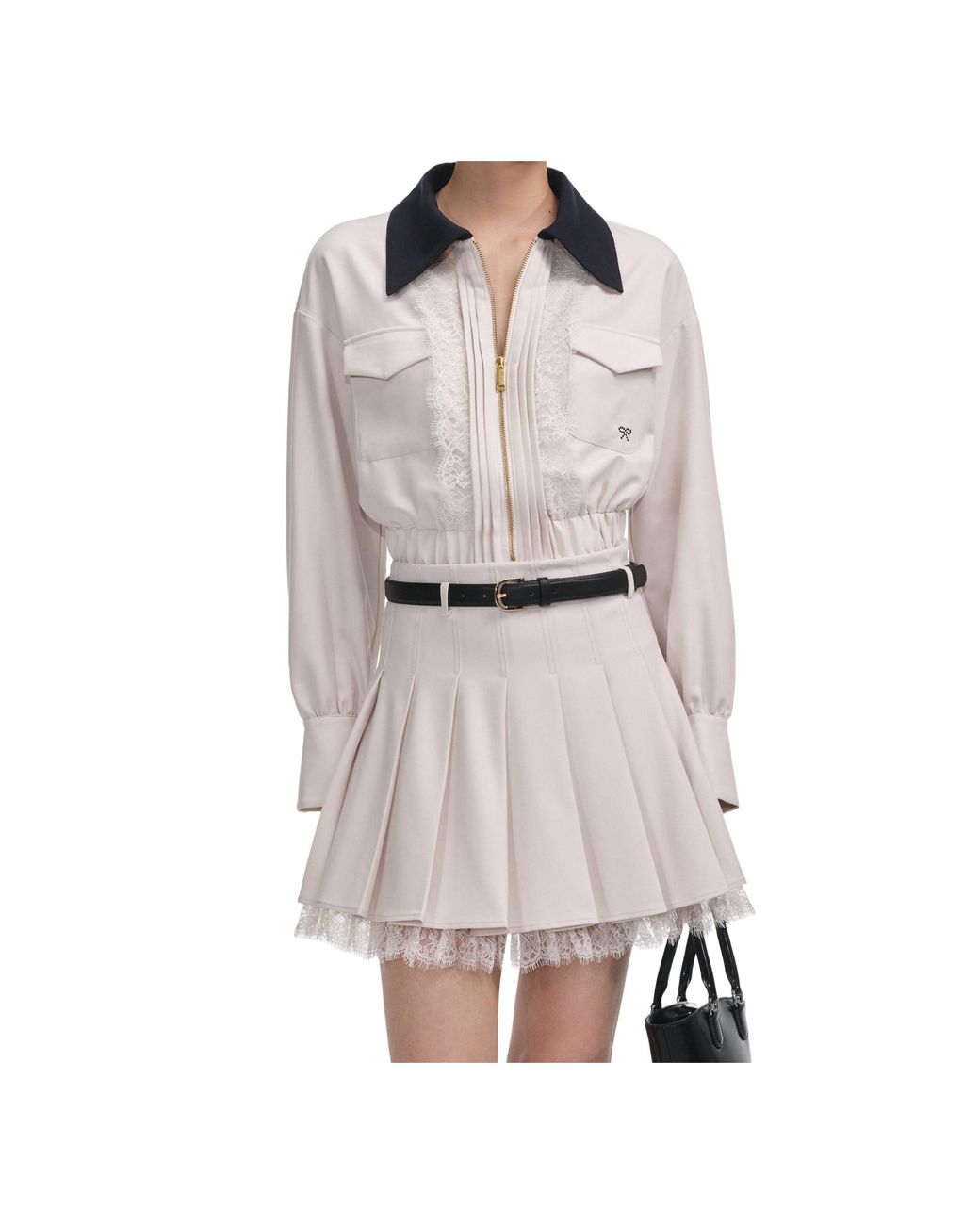 Self-Portrait White Self Portrait Lace-Trim Zipped Jacket