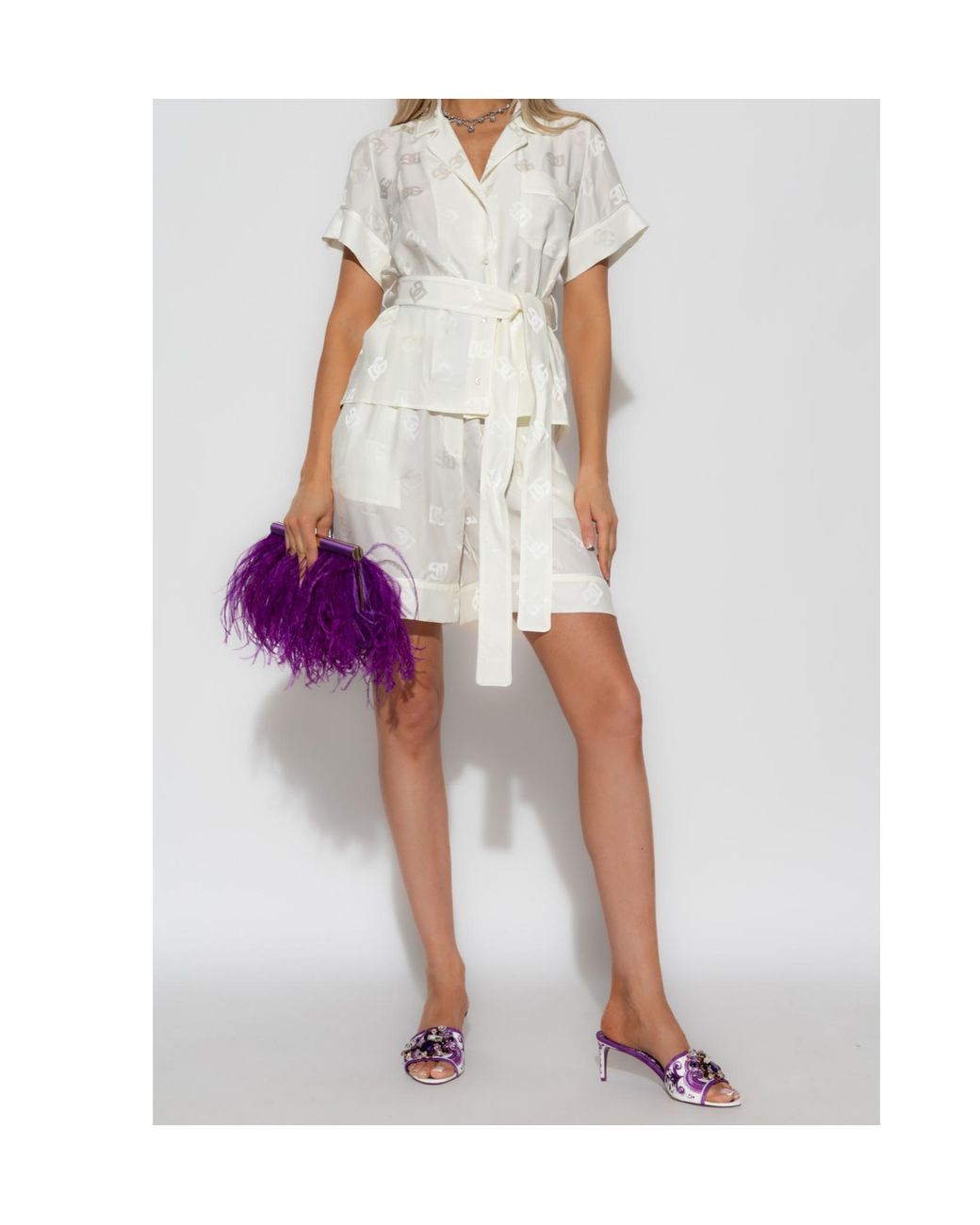 Dolce & Gabbana White All-Over Dg Logo Jacquard Satin Shirt
