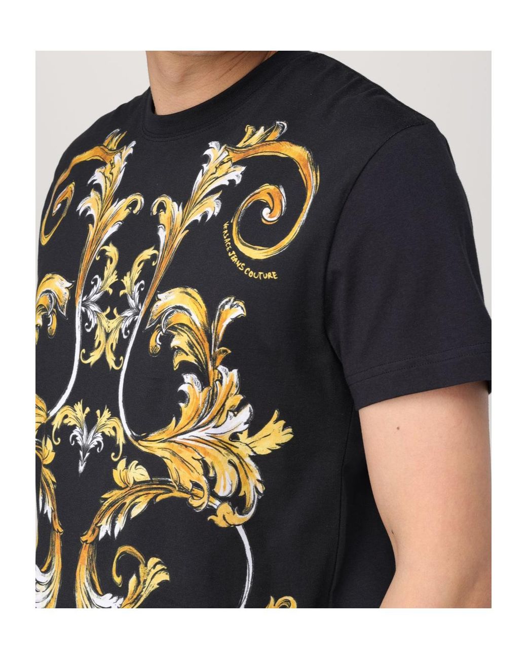 Versace Jeans Black Couture Outline Barocco Printed Crewneck T-Shirt for men
