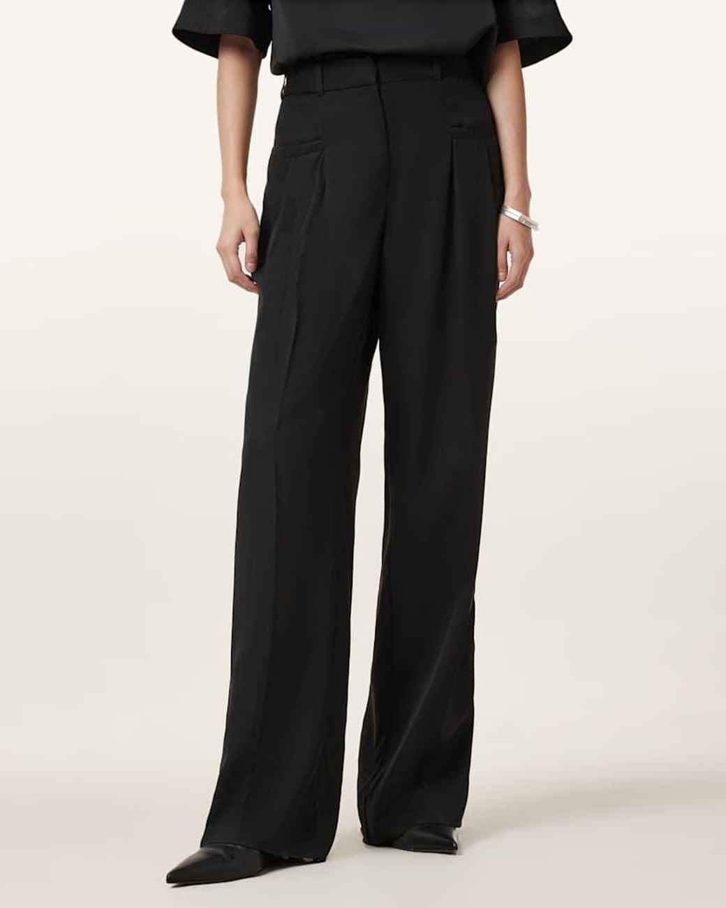 AllSaints Black Tailored Wide-Leg Pants