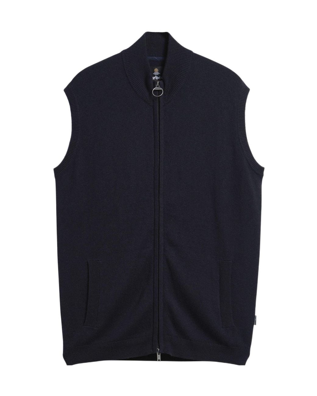 Barbour Blue Zip-Up Stand Collar Knit Vest for men