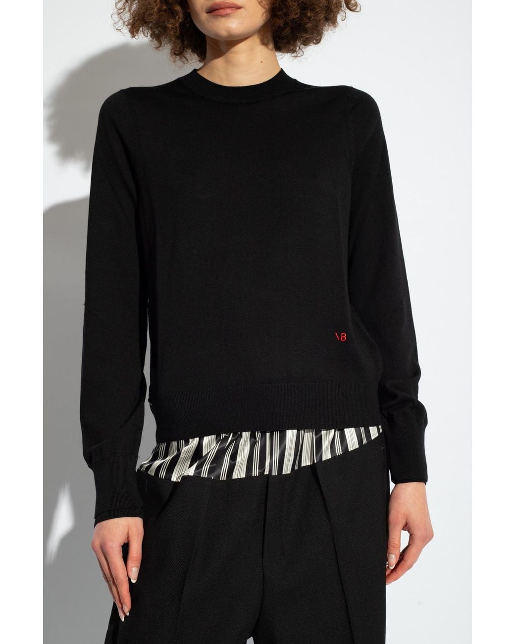 Victoria Beckham Black Logo-Embroidered Merino Wool Jumper