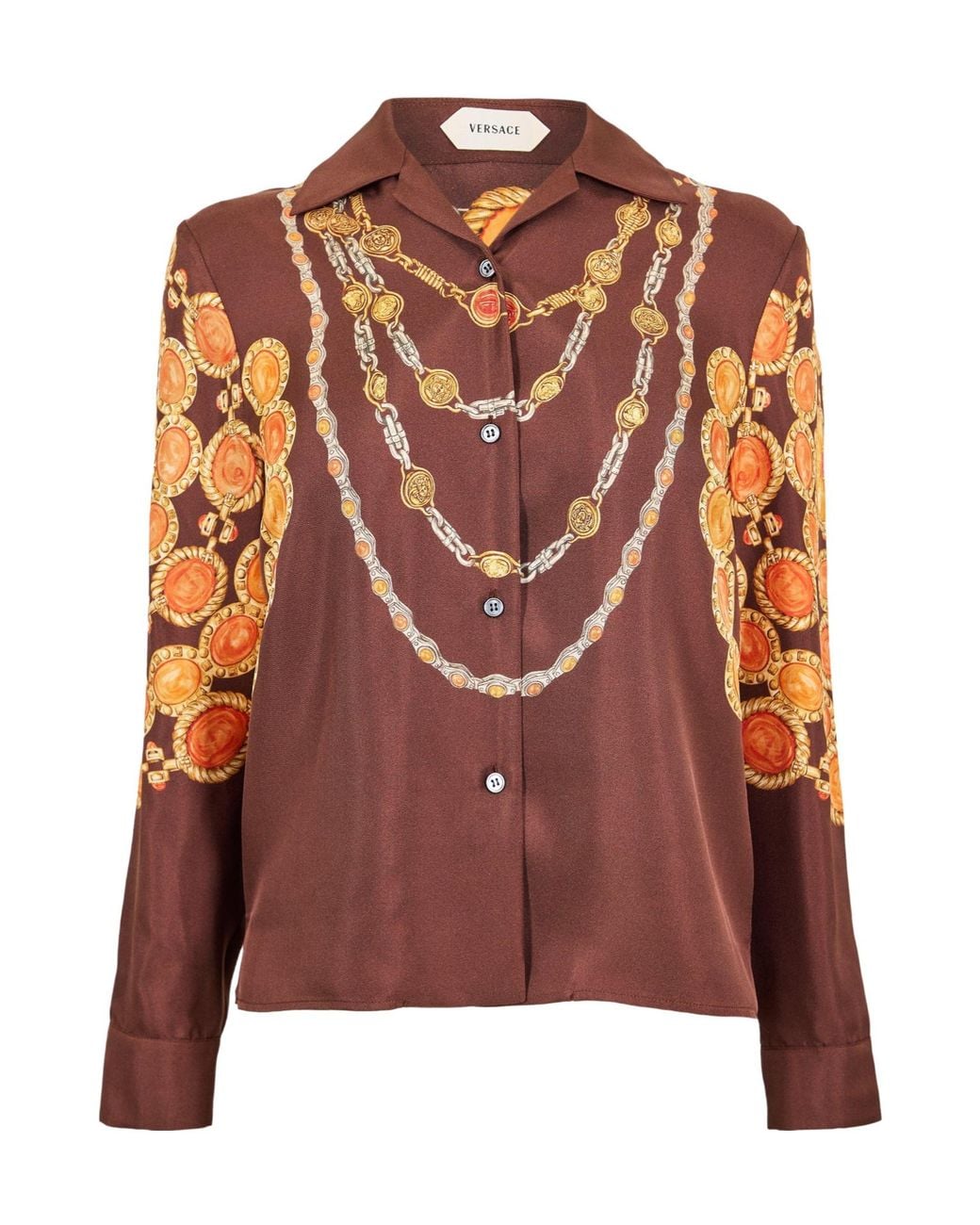 Versace Brown Silk Long Sleeve Patterned Shirt