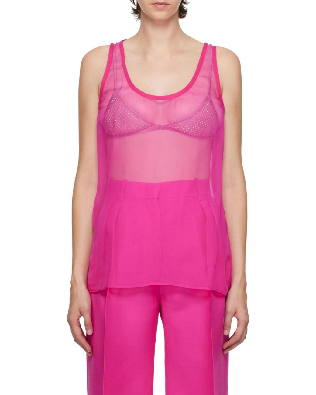 Valentino Pink U-Neck Sleeveless Chiffon Top