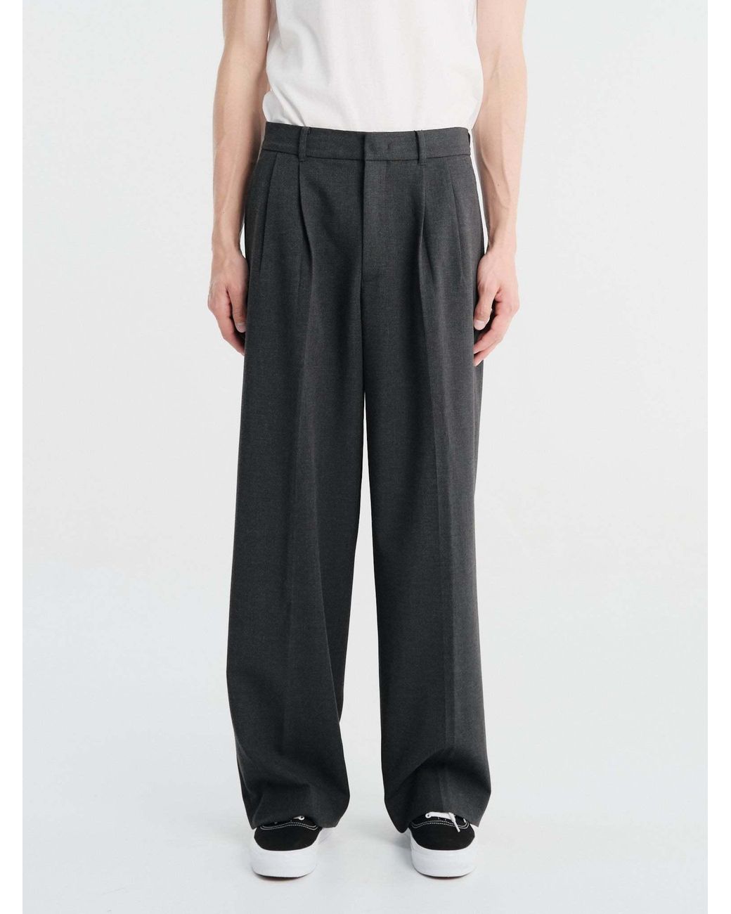 DUNST Black Double Pinch Wide-Leg Pants for men