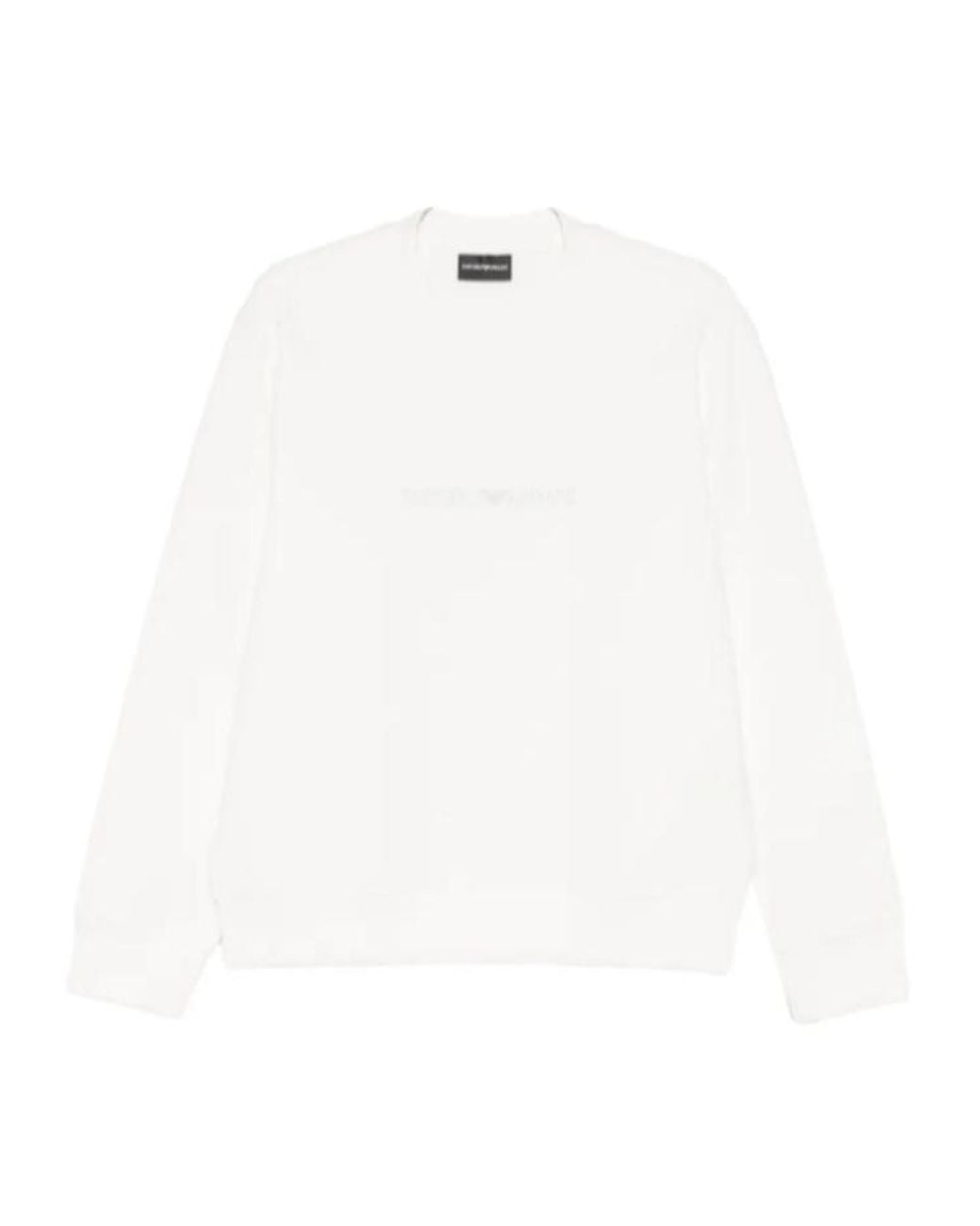 Emporio Armani White Logo Detailed Crewneck Sweatshirt for men