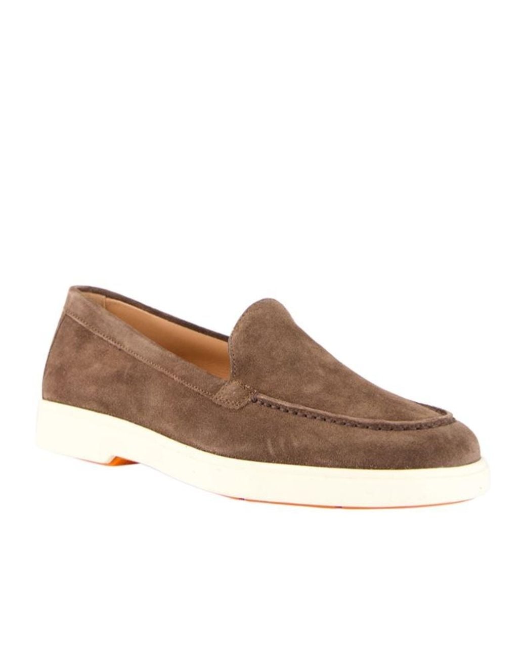 Santoni Brown Yalta Almond Toe Slip-On Loafers