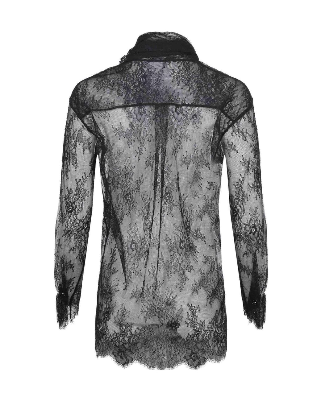 Alberta Ferretti Black Sheer Dotted Lace Trim Top