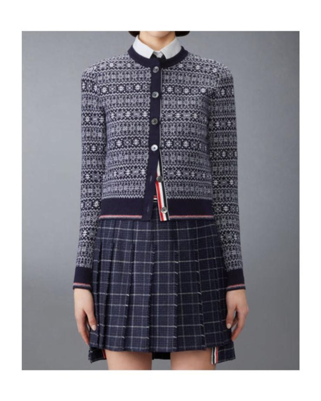 Thom Browne Blue Merino Wool Jacquard Snowflake Cardigan